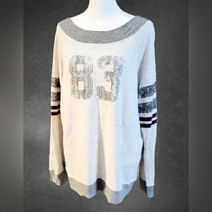 Maurice's scoop neck sweater sweatshirt with stripe sleeves and 83 logo Like new
